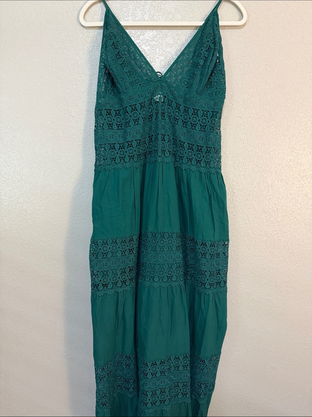 VENUS Teal Lace-Trim Maxi Dress